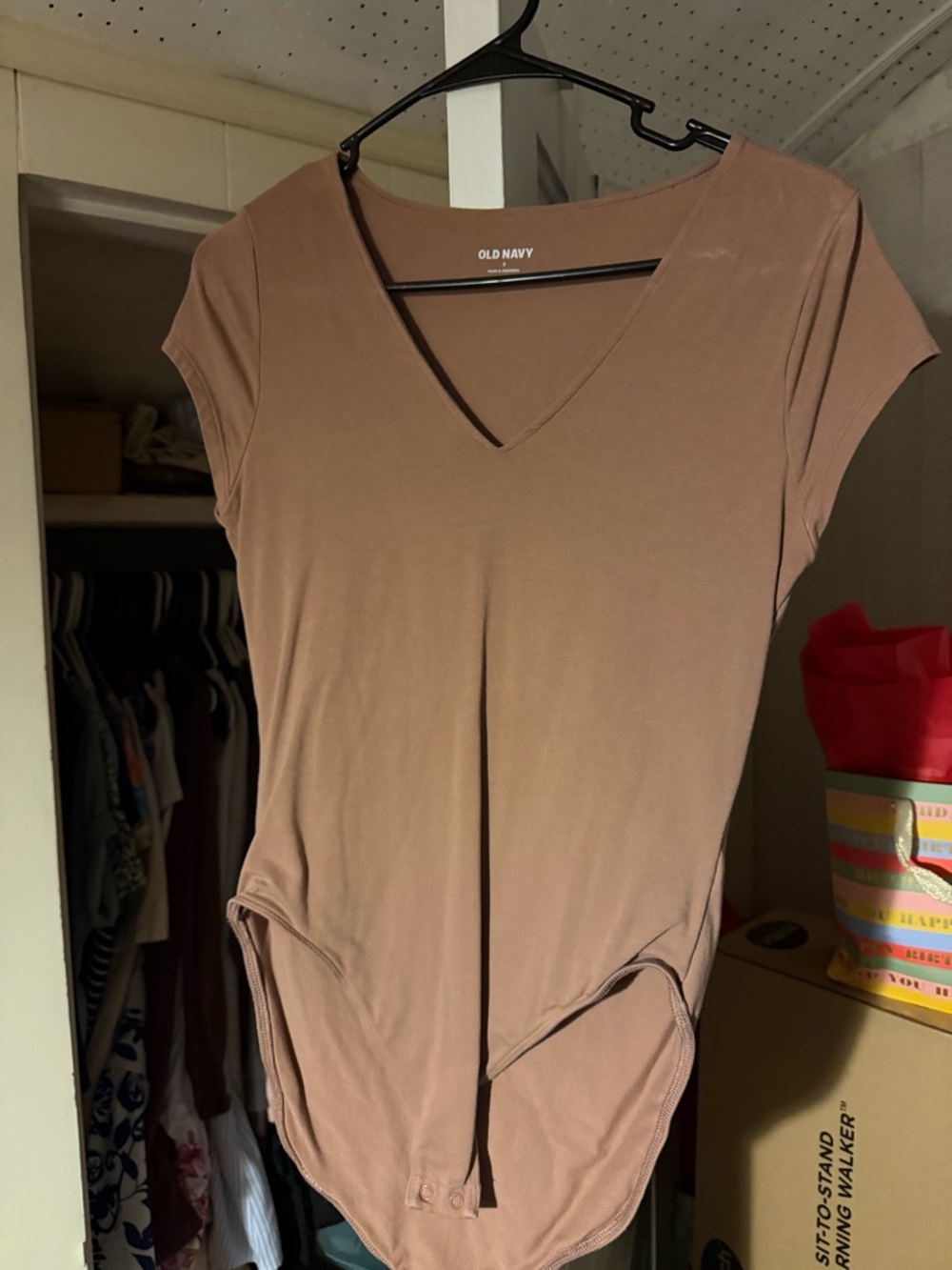 Old Navy Women's Taupe V-Neck Cap Sleeve Bodysuit